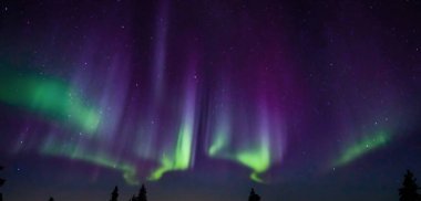 Gökyüzündeki kuzey ışıkları Aurora Gökyüzündeki yeşil ışık Norveç Kuzey Kutbu 3D illüstrasyon