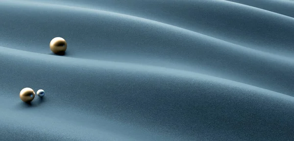 生地の質および真珠の絹の背景の生地のストリップおよび反射ガラス ビーズ3Dのイラスト — ストック写真