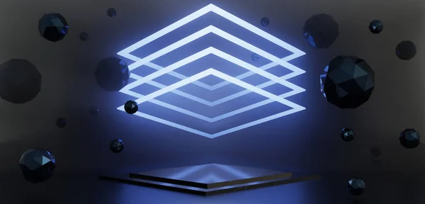 Studio Gevel Laser Fase Neon Verlichting Product Plaatsing Achtergrond Technologie — Stockfoto