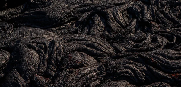 Lava Surface Cools Hardens Rock Clumps Dark Black Lava — Stock Photo, Image