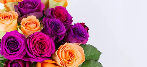 Multi colored roses bouquet on white background Flowers representing love