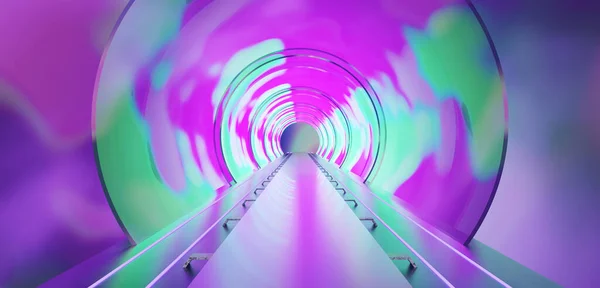 long dark tunnel pipe With futuristic lights sci fi tunnel hi tech tunnel sci fi corridor hyperloop technology pipe laser light tunnel colorful 3D rendering