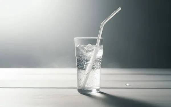 Soda water in a glass bottle White soda in a glass of white tones