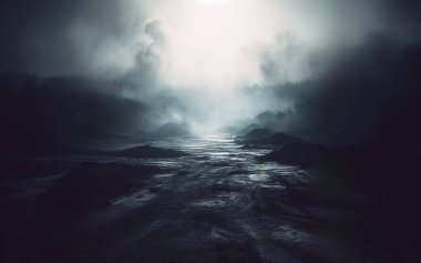 Sis arkaplanıyla dolu karanlık açık boşluk