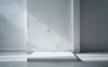 Beyaz zemin ve duvarlar, basit sahne, minimalist eski duvarlar. beyaz beton duvar
