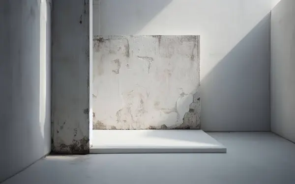 White floor and walls of the house, simple scene, minimalist old walls. white cement wall