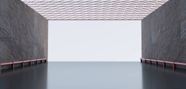 Açık oda minimalist sahne boş sahne modern 3D illüstrasyon