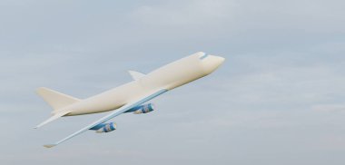 Gökyüzünde uçan uçak bulutlu gökyüzü 3 boyutlu illüstrasyon