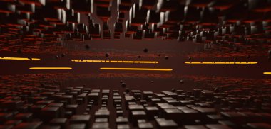 Teknoloji arkaplan çemberi kare 3D illüstrasyon