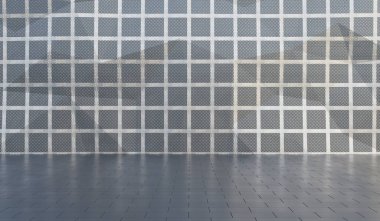 Endüstriyel oda, beton duvar ve zemin zemin zemin zemin, çelik duvar, 3D illüstrasyon.