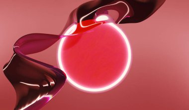 Akrilik yuvarlak çerçeve ve su akışı. Akrilik cam dairesi. Cam morfizm çerçevesi. Kumaş soyut geometrik arkaplanda dalgalı katlanır. Cam ya da plastik arka plan. Cam morfizmi. Boş şablon. Çember diskinin 3d görüntülenmesi.