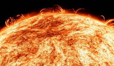 Güneş patlaması, Corona, Kozmik, Güneş Kırmızı Dev Yıldızlı Alevler ve Isı. Uzay 3 boyutlu Güneş Arkaplanı Kozmik Bulutu oluşturur