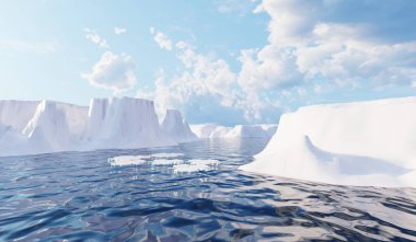 Kuzey Kutbu 'nda Buzdağı, Eriyen Buz tabakası, Kış, Antarktika' da Büyük Doğal Manzara, Karla Kaplanmış Buzdağı, Donmuş Arktik Okyanus Yüzey Arkaplanı, 3D Görüntü