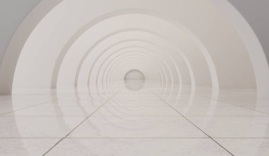 Archway, boş koridor perspektif görünümlü birçok kemer, soyut mimari, iç tasarım, bir adım ileri, aydınlık koridor, üç boyutlu illüstrasyon