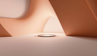 Daire podyumu, eğri arkaplan, eğri tabanı, 3B illüstrasyon