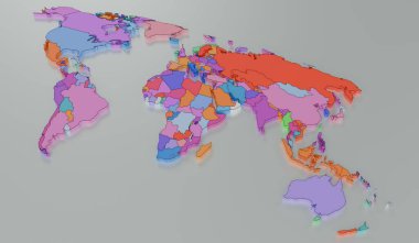 Dünya haritası, ülke haritası, kıta haritası, 3B illüstrasyon