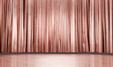 Salon ve perdeler, lüks sahne, perde sahnesi, 3 boyutlu illüstrasyon