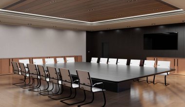 Konferans masası, toplantı odası, iş geçmişi, 3 boyutlu illüstrasyon