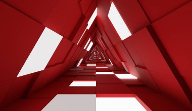 Arka plan, Üçgen boru, Üçgen teknoloji koridoru, 3 boyutlu illüstrasyon.