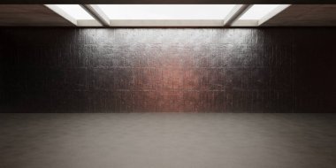 Hall, Showroom, Beton Döşeme ve Duvar, 3D Görüntü