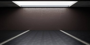 Hall, Showroom, Beton Döşeme ve Duvar, 3D Görüntü