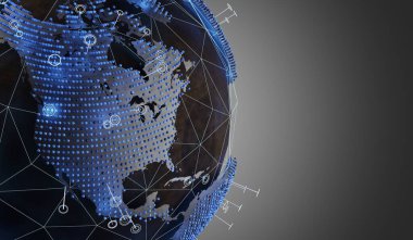 Teknoloji küresi, modern iletişim, küresel bağlantı arka planı, 3D illüstrasyon