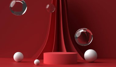 Podyum, Kırmızı, Top, Mermer, 3B Görüntü