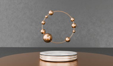 Halkaları ve bilyeleri olan dairesel podyum, 3 boyutlu illüstrasyon