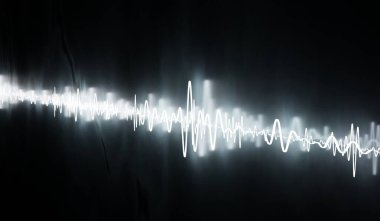 Elektrik akımı, enerji dalgası, EQ grafiği, teknoloji arka planı, 3D illüstrasyon