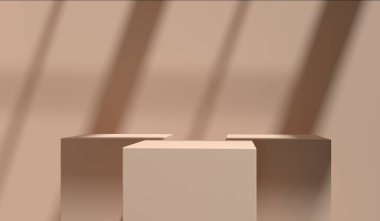 Kare podyum, ışık ve gölge arkaplan duvara yansıyor, 3D illüstrasyon