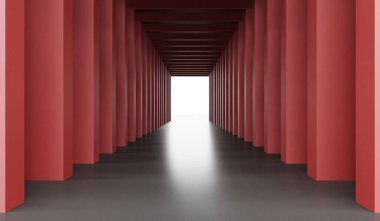 Kare koridor, uzun geçit, kare tünel, 3 boyutlu illüstrasyon