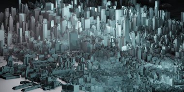 Başkentte yüksek binalar, yüksek binalar, New York, 3D illüstrasyon