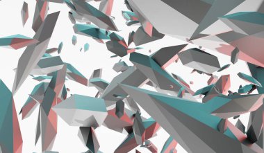 Cam kırıkları, kırık cam kırıkları, patlama, dağınık, üç boyutlu illüstrasyon