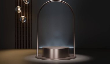 Soyut podyum, daire tabanı, modern tarz, üç boyutlu illüstrasyon