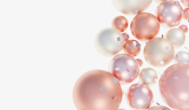 Soyut arkaplan, dekoratif toplar, yumuşak tonda parti, üç boyutlu illüstrasyon