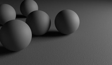 Gri arkaplanda misketler, basit arkaplan, koyu ton, üç boyutlu illüstrasyon