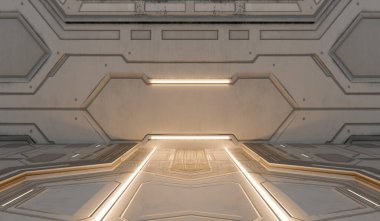 Teknoloji geçmişi, modern sahne, bilim kurgu tarzı, 3 boyutlu illüstrasyon