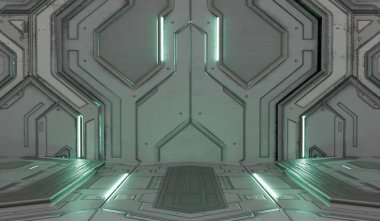 Teknoloji geçmişi, modern sahne, bilim kurgu tarzı, 3 boyutlu illüstrasyon