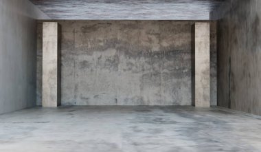 Beton duvar odası, endüstriyel arka plan, boş oda, üç boyutlu illüstrasyon