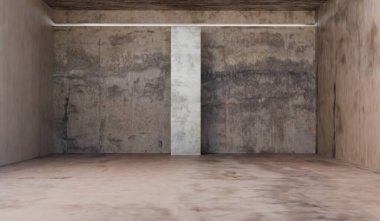 Beton duvar odası, endüstriyel arka plan, boş oda, üç boyutlu illüstrasyon
