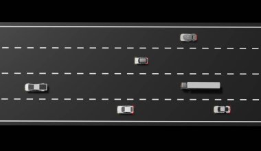 Çalışan arabalar, yol şeridi, seyahat, 3 boyutlu illüstrasyon