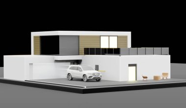 Ev modeli, küçük model ev, model ev, iki kat, üç boyutlu illüstrasyon.