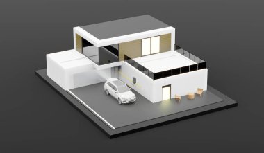 Ev modeli, küçük model ev, model ev, iki kat, üç boyutlu illüstrasyon.