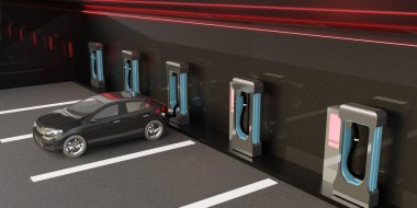 Elektrikli Araç Şarj İstasyonu EV 3D Görüntü