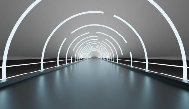 Hafif boru, tünel, teknoloji, neon ışığı, 3 boyutlu illüstrasyon