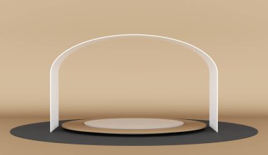 Kemer, galeri, sahne, 3D illüstrasyonlu yuvarlak podyum