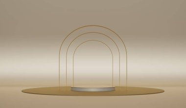 Kemer, galeri, sahne, 3D illüstrasyonlu yuvarlak podyum