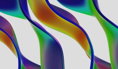 Soyut arkaplan, kıvrımlı çizgiler, gökkuşağı renkleri, üç boyutlu illüstrasyon