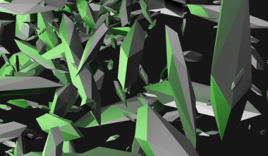 Kırık cam parçaları, dağınık, parçalara ayrılmış, soyut arkaplan, 3 boyutlu illüstrasyon