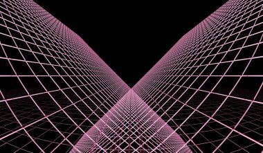 Ağ, yollar ve lazer ışıkları, soyut arkaplan, üç boyutlu illüstrasyon